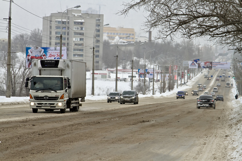 vehicles driving on Edmonton icy road
